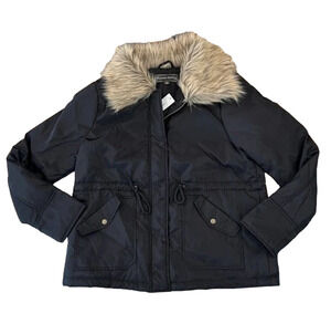 NWT Francesca's Forever Audrey Black w/Tan Faux Fur Lined Collar Jacket
